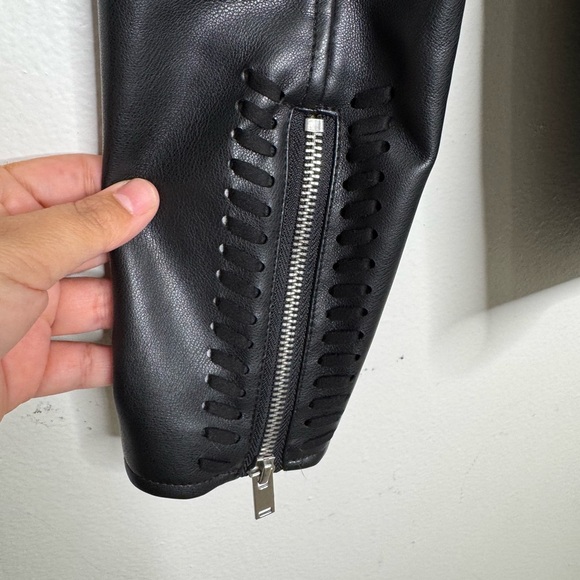 Anthropologie women's XS black moto faux leather midi whipstitch jacket biker - Picture 6 of 11